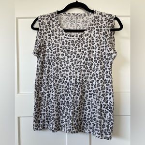 Banana Republic Factory Grey Leopard Print Muscle Tank, Cuffed Arm, Back Seam, S